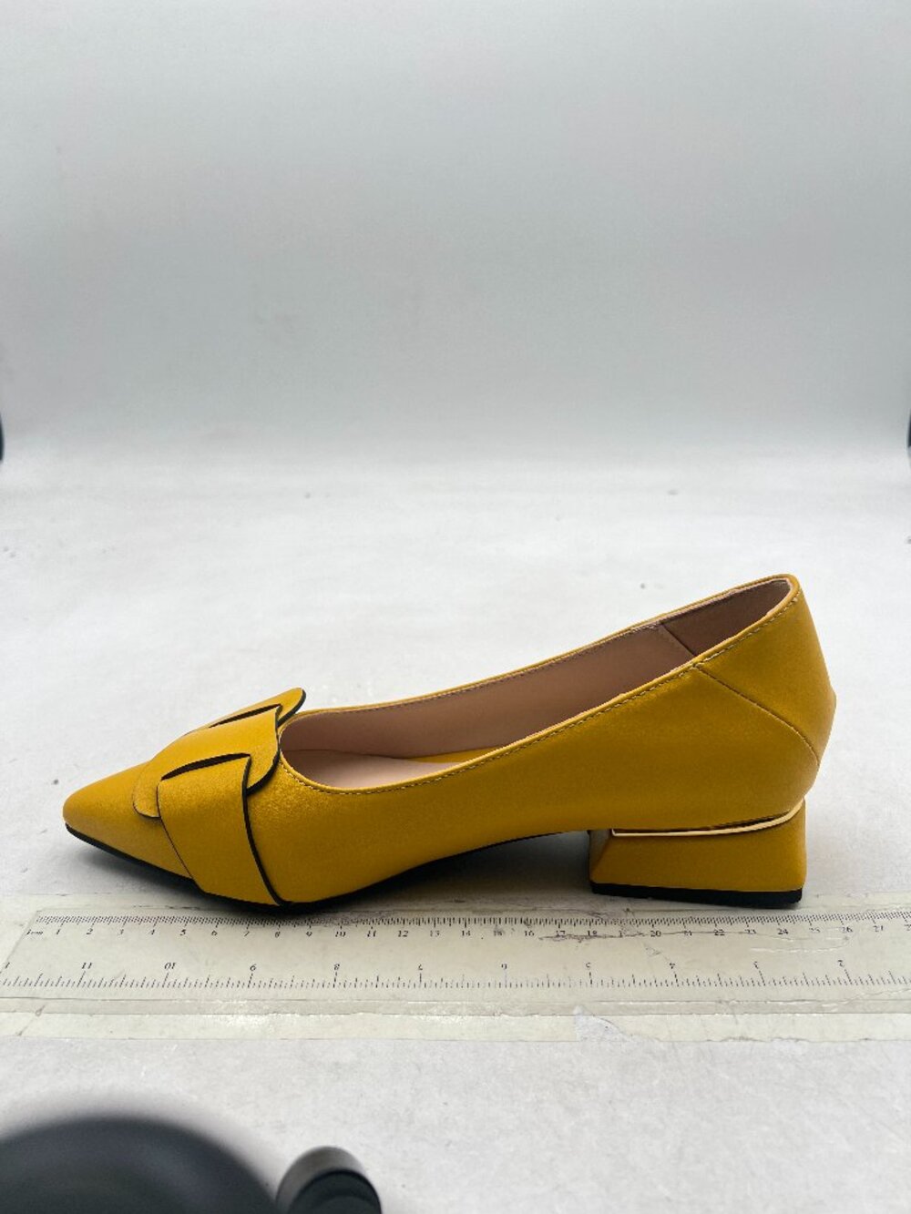 YDN Yellow Pointed Toe Pumps Slip on Block Low Heel Loafers Office Comfy Shoes